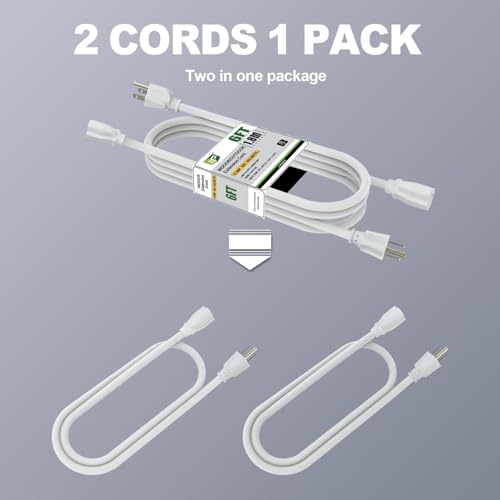 Image of EP 6FT Outdoor Extension Cord, 16 /3 SJTW Heavy Duty White 2PK, ETL Listed