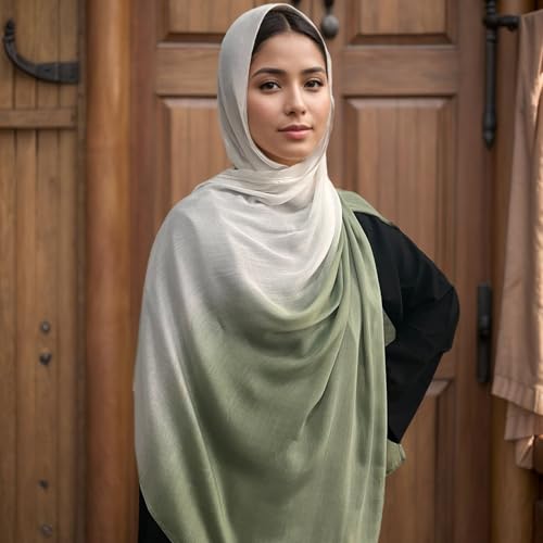 Gradient Dual Color Scarf，Elegant Ombre Headwraps Hijab, Modal Cotton Feel Lightweight Sunscreen Shawls for Women3