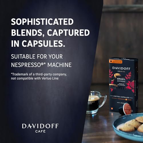 Image of Davidoff Origins Brazil Espresso Coffee Capsules (10 Pods) 55g Box By Cougar | 100% Arabica Coffee | Rich & Balanced Espresso | Intensity 8 | Aluminium Capsules Compatible with Nespresso Machines - (Imported)