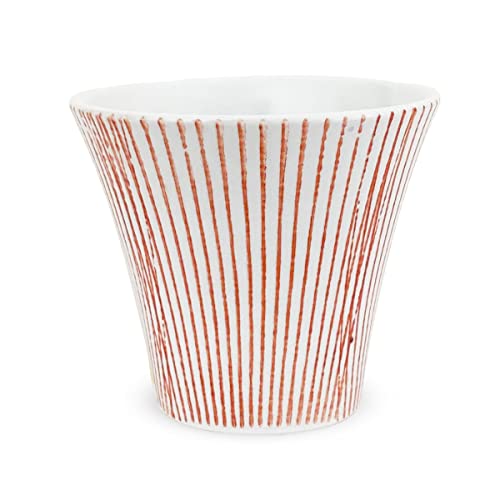 ジェイキッチンズ 勲山窯 日本酒 グラス 電子レンジ対応 波佐見焼 日本製 (酒 ・ 冷酒 おちょこ 柄 130cc 磁器) ストライプ レッド