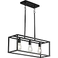 XISLTHOTSL Black Kitchen Island Lighting, Modern Linear Cage Retangular Chandelier, 3 Lights Industrial Metal Hanging Light Fixture for Farmhouse Kitchen Dining Room Bar Foyer