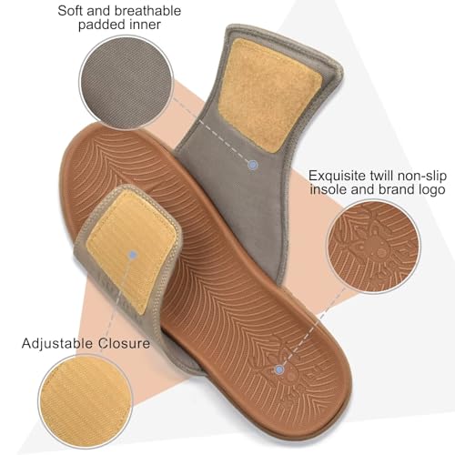 Image of KuaiLu Mens Atheletic Slides Wide Adjustable Arch Support Sport Sandals | Soft Cushioned Open Toe Summer Slippers for Plantar Fasciitis Slip On House Shoes Indoor Outdoor