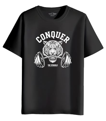Image of INDISSH T-Shirt for Man | Regular and Plus Size Upto 7XL | Gym Graphic Printed | Round Neck Cotton Fabric Regular fit Casual T-Shirt for man - RNM-Conquer-PAR