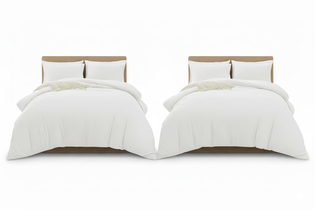 MOONLIGHT20015 Single Duvet Cover Set Pack of 2 White Solid Soft Pre-Washed Single Bedding 2 Duvet Covers with 2 Matching Pillowcases