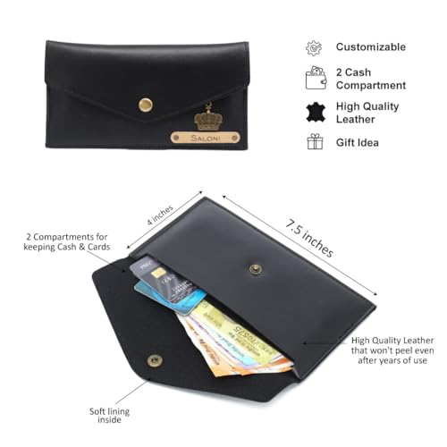 Image of AICA Personalised Name & Charm Leather Womens Wallet Black