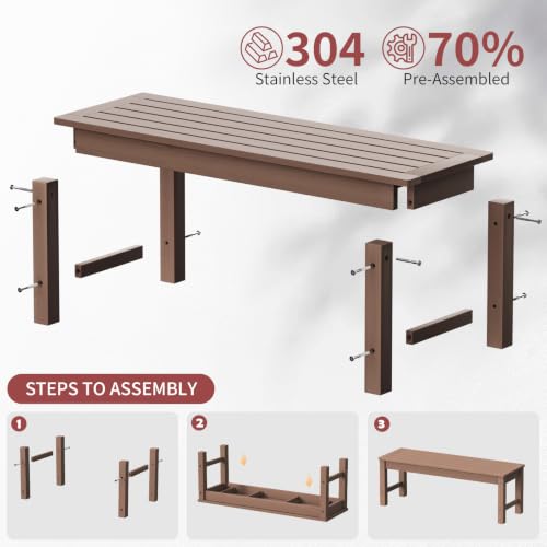 Image of Psilvam 47 inch Backless Outdoor Bench for 2-Person, Brown, 2pcs