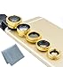 Produktbild Elfenstall 5 in 1 Clip-On Kamera Adapter Optische Weitwinkelobjektiv FishEye Fischauge Objektiv Linse & Micro Objektiv Linsen - Fischaugenobjektiv + Weitwinkel + Mikroobjektiv + 2X EXT Barlow + CPL Polfilter für ihr Smartphone Handy oder Tablet - Universal Linsen Clip in der Farbe (gold)