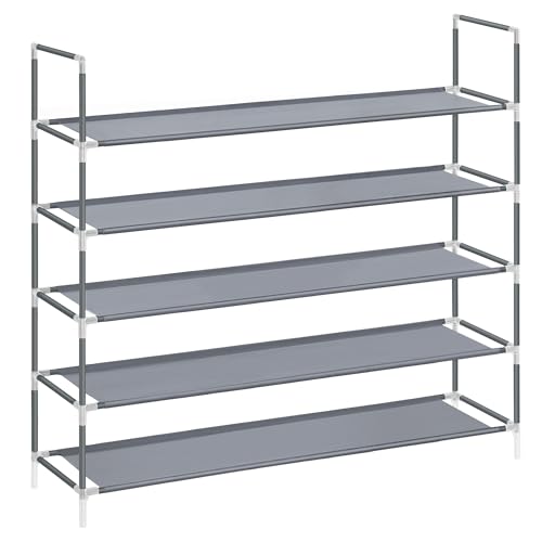 Image of SONGMICS 5-Tier Shoe Rack, Shoe Storage for Hallway Closet, Slim and Space-Saving, Metal Frame, Non-Woven Fabric Shelves, Grey ULSH055G01V1