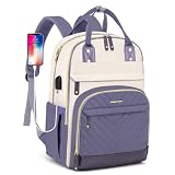 Laptop Backpack for Women Work Bag - 15.6 inch Travel Backpack Purse with USB Charger College Bookbag Waterproof Cute Casual Daypack Business Computer Backpacks for Teacher Nurse Beige Light Purple