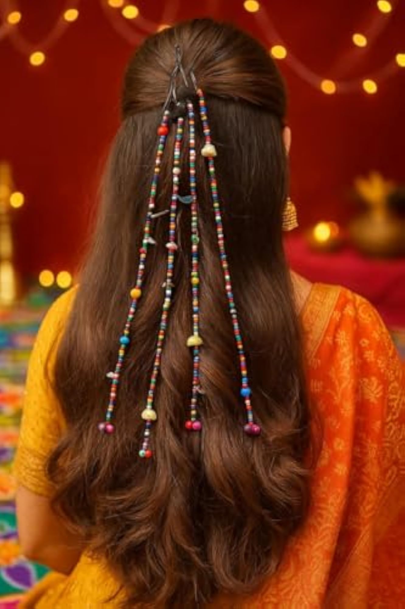 Beaded Hair Extension Strands with Pin Attachment, Set of 4