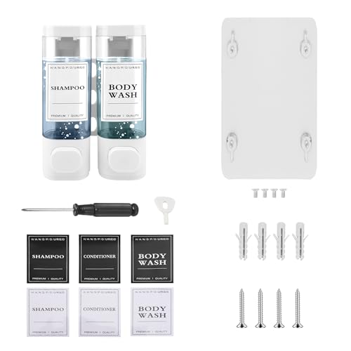 MEKOTRIN Soap Dispenser, 2 Chamber Shampoo and Conditioner Dispenser, Wall Mounted Shower Gel Dispensers with Waterproof Labels for Bathroom Accessories (2 * 300ml, White) - Image 6