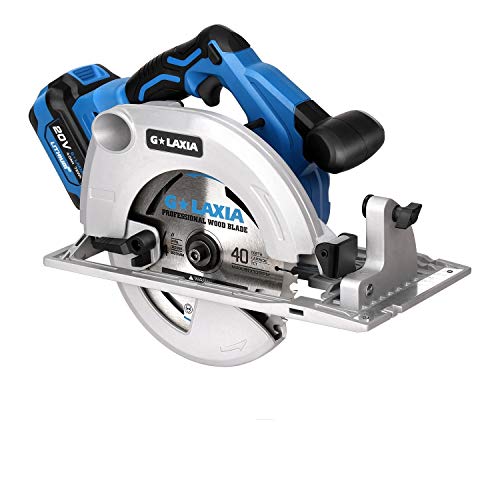 G LAXIA Sierra Circular sin Escobillas,20V 5000RPM Sierra circular sin cuerda, profundidad máxima de corte 65 mm (90 °), 43 mm (45 °),185 mm Hoja de sierra circular,con 4.0 Ah batería y cargador