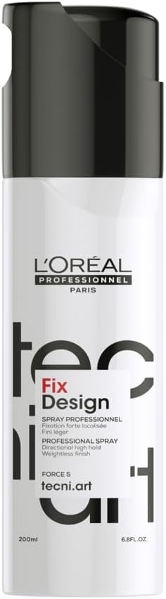 L’Oréal Professionnel, Veelzijdige Fixatiespray, Voor Langdurige en Stevige Fixatie Zonder Productresidu, Verzwaart het Haar Niet, Voor Alle Haartypes, Fix Design, 200ml