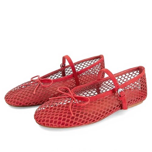Image of MICIFA Women's Mesh Ballet Flats Fishnet Ballerina Flats Buckle Strap Mary Jane Causal Daily Dress Shoes