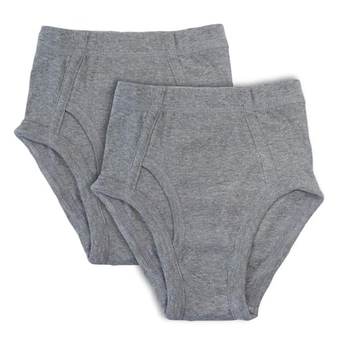 Key Chain Boys' 2-Pack 100% Cotton Fashion Briefs with Covered Waistband Solid Grey
