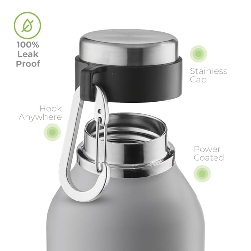 Image of SipX 20 oz Stainless Steel Insulated Water Bottle with Leakproof Lid & Carry Hook - Triple Insulated - Cold 24 Hours /Hot 12 Hours - Perfect for Gym, Work, Sports, Travel - Grey