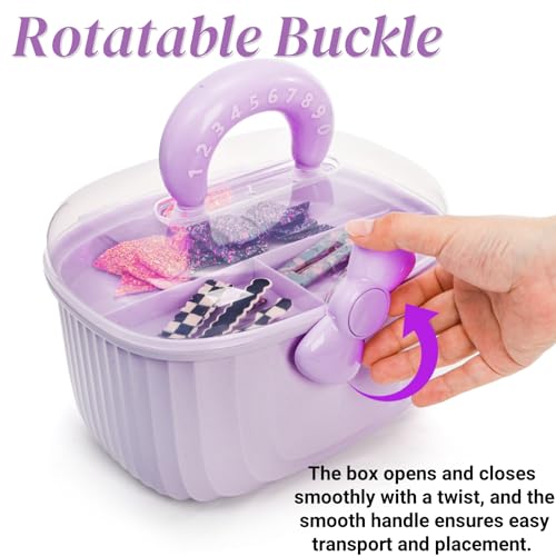 Image of Noamus 10 inch Multipurpose Storage Box with Removable Tray, 2 Layer Cute Hair Accessories Organizer, Clear Plastic Folding Craft Case for Headbands, Sewing, Clips Ties Supplies, Purple