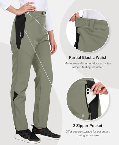 Little Donkey Andy Women's Fleece Lined Waterproof Softshell Pants Hiking Ski Snowboarding Pants Sage XL - Thumbnail 4