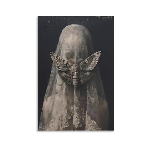 Veiled Woman Moth Gothic Canvas Printing Wall Art Prints Posters Wall Decor Dark Academia Witchy Aesthetic Occult Moody Portrait For Living Room Bedroom Home Office Study 12x18inch(30x45cm) by Generic - Used condition - US$15.59