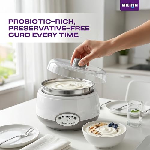 Image of Milton Turbo Yogurt Maker Machine | Automatic with One-Touch Operation | Electric Yogurt Maker | Make Thick, Creamy Curd & Yogurt at Home | Energy Efficient | Easy to Use | White