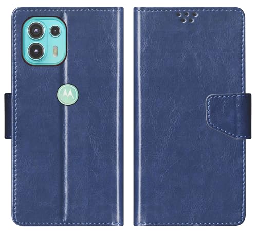 SBMS Flip Cover for Motorola Moto Edge 20 Fusion 5G 6.67 inch Back Cover Case with Magnatic Closure | Inbuilt Stand | Card & Money Pocket (Blue)