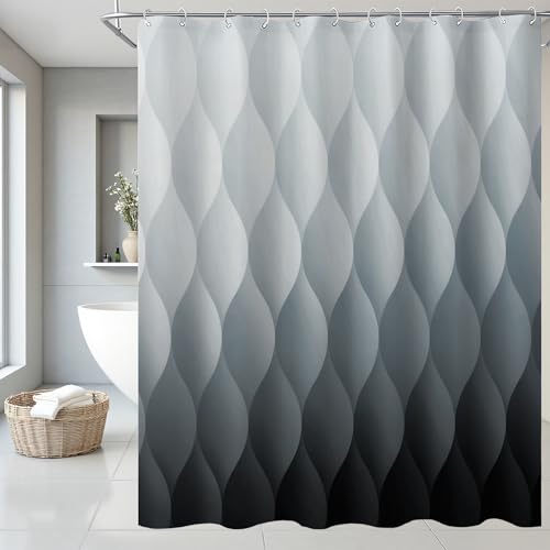 Wyljljy Grey Ombre Shower Curtain, Modern Geometric Shower Curtain Set, Washable Polyester Fabric...
