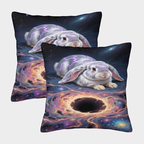 EMYXPAQM Fundas De Cojines con Lop Conejo Juego De 2 Funda De Almohada Conejo Belier Madriguera Cuadradas Poliéster Decorativa para Dormitorio, Salón 45x45cm
