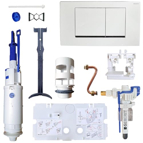 Ersatzteilset, Reparaturset, Umrüstset für Geberit Spülkästen Bj 1988-1998 auf 2-Mengen-Spülung, inkl. Twinline 30 Drückerplatte, weiss