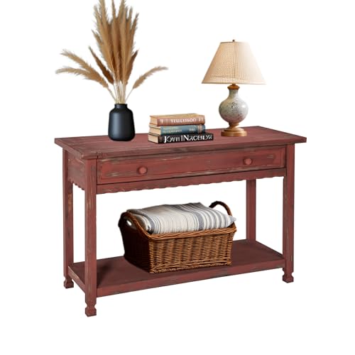 Alaterre Furniture Country Cottage Media Console Table, Antique Red Finish,