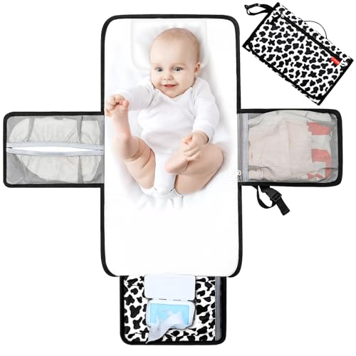 Lekebaby Wickelunterlage Wickelunterlage Tragbare Wickelunterlage Baby Reise Wickelunterlage mit Wischtasche, Cow Stria