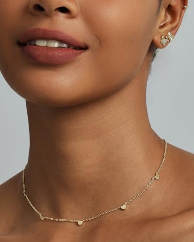 PAVOI 14K Gold Plated Dainty Chain Necklaces for Women - Station Small Motif Pendant Gold Jewelry Gifts - Trendy Heart, Bow, Cross Necklace for Women3