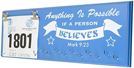 Spark Running Co Marathon Medal Holder and Race Bib Hanger - Anything is Possible (Blue)