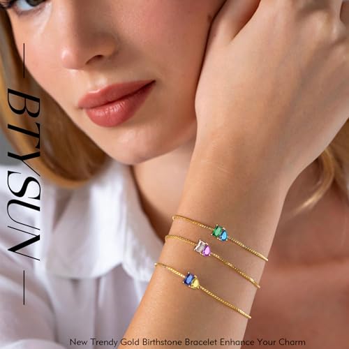 Birthstone Bracelets for Women, Dainty Gold Bracelet with Birthstone Birthday Gifts for Her Mothers Day Gifts Trendy Stuff 14k Plated Adjustable Link Bracelet Anniversary Christmas Jewelry