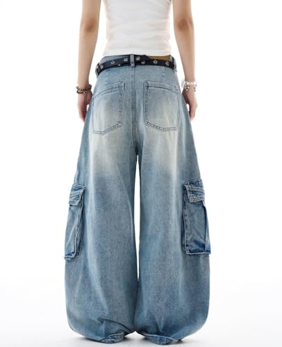 Baggy Cargo Jeans for Women Men Barrel Wide Leg Jeans Low Rise Vintage Boyfriend Denim Pants Grunge Clothes4
