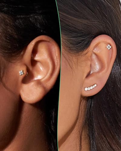 COCHARM G23 Titanium Tragus Cartilage Piercing Jewelry 16g Threadless Helix Cartilage Tragus Earring Flat Back Flower Push Pin Tragus Helix Jewelry for Cartilage Jewelry Women Men 6mm/8MM 16 Gauge Ear Piercing Jewelry2