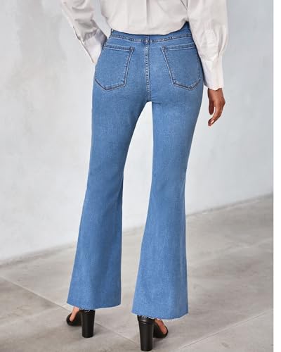 GRAPENT Wide Leg Jeans for Women Trendy High Waisted Flare Stretchy Bell Bottom Denim Pants Baggy Raw Hem Trouser Jeans2