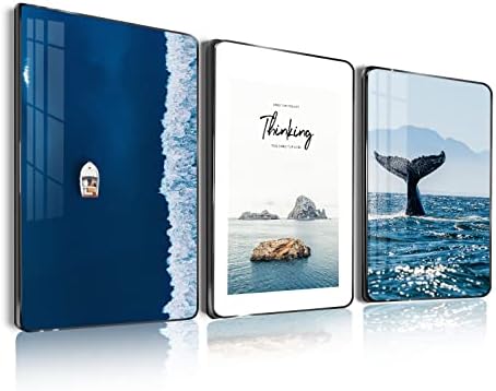 SERIMINO Framed Ocean Wall Art for Living Room Blue Whale Tail and Yachts Coastal Wall Decor Modern Travel Sea Landscape Nordic Artwork for Bedroom Bathroom Prints Paintings for Home Decorations