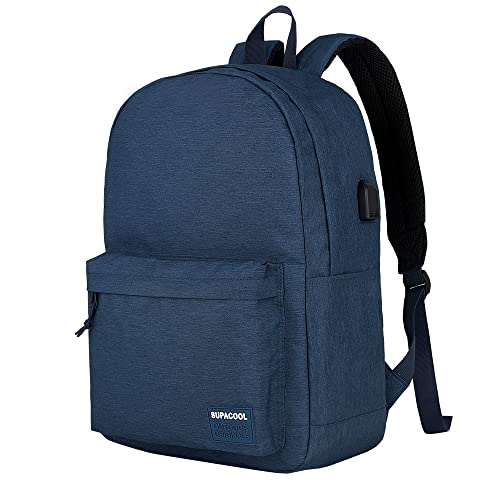Image of SUPACOOL Casual Laptop Backpack for Men and Women, Backpack for College, USB Charging Port, Lightweight Pack Back(Navy blue)