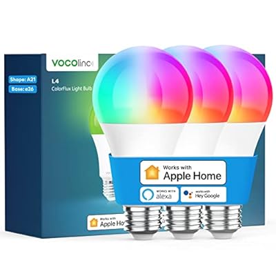 VOCOlinc Smart Light Bulb Works with Apple Homekit, Alexa, Google Home, Full Color Changing WiFi LED Bulbs, 850 Lumens Dimmable Multicolor 2200K-7000K, A21, 9.5W, 3 Pack