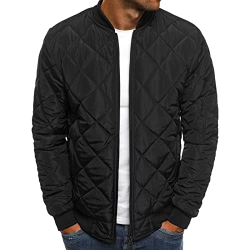 JEsilunmaMY Men's Quilted Jacket Diamond Winter Coat Zip Up Solid Color Bomber Padded Jacket Lightweight Cotton Windbreaker