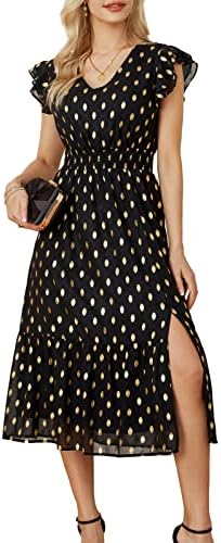 GRACE KARIN 2026 Womens Summer Dresses V Neck Ruffle Sleeve Floral Boho Beach Dress A-Line Swing Midi Wedding Guest Sundress