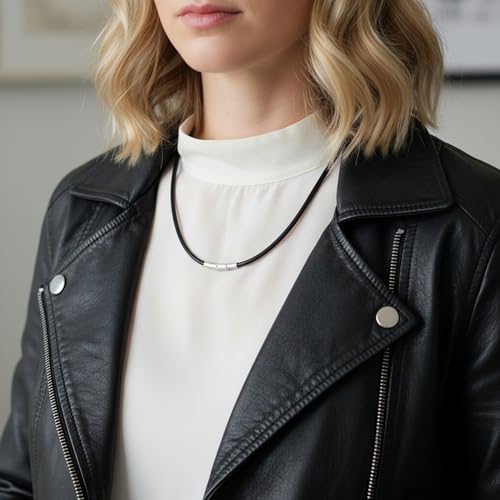 Leporem Genuine Leather Cord Necklace Women 3mm Push-Lock Black 22 Inch by Leporem - Used condition - Image 8