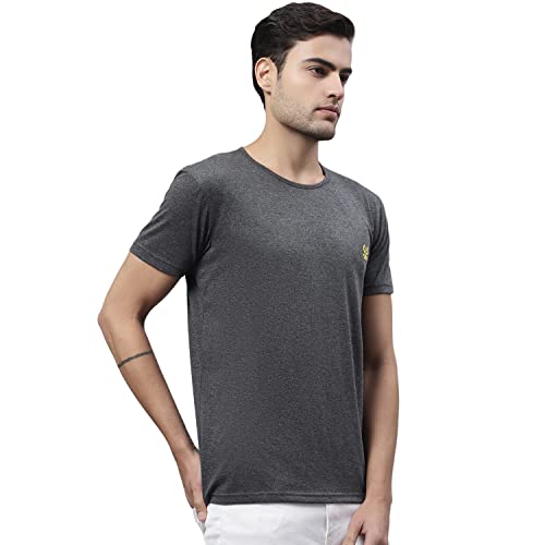 Image of Mack Jonney Men Round Neck Cotton Solid Regular Fit T-Shirt-T Anthraa 01-P