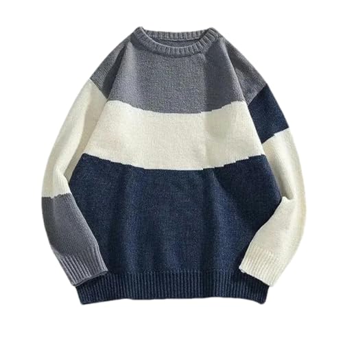 Japanese Style Sweater Men Spring Autumn Striped Round Neck Knitted Top