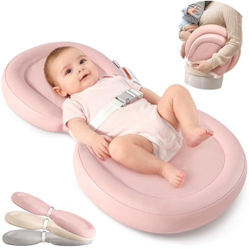 Image of Baby Changing Pad, Waterproof Wipe-Clean Non-Slip Foldable PU Surface with Secure Belt, Ideal for Dresser Station, 24"x16", Pink