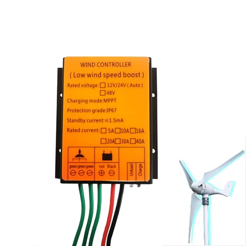 48V MPPT Wind Turbine Charge Controller 10A-40A, 100W-10,000W, 12V/24V Auto Match, IP67 Waterproof, Universal Generator for Renewable Energy (Yellow)