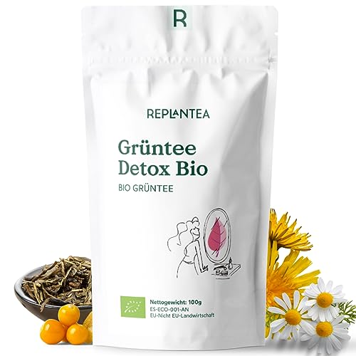 Detox Tee BIO 100g (50 Tassen) | Diuretischer Grüner Tee mit Löwenzahn, Passionsfrucht und Sanddorn REPLANTEA