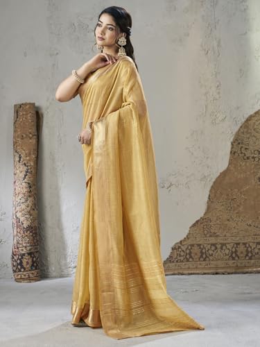 Image of Satrani Women's Shimmer Silk Weaving & Sequins Work Saree with Unstitched Blouse Piece