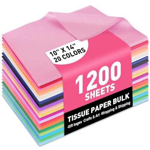 1200 Sheets Tissue Paper, 20 Colors 10" X 14" Tissue Papers for Gift Bags Birthday Party Flower Decoration, Colored Tissue Paper Bulk for Packaging
