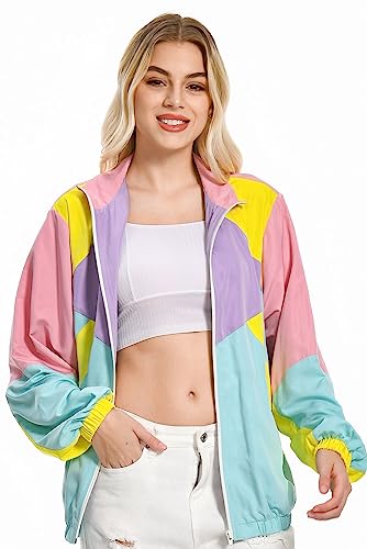 helymore Chándal retro para mujer de los años 80, chándal, chándal, chaqueta de entrenamiento, conjunto de carnaval y fiesta, Rosa., L